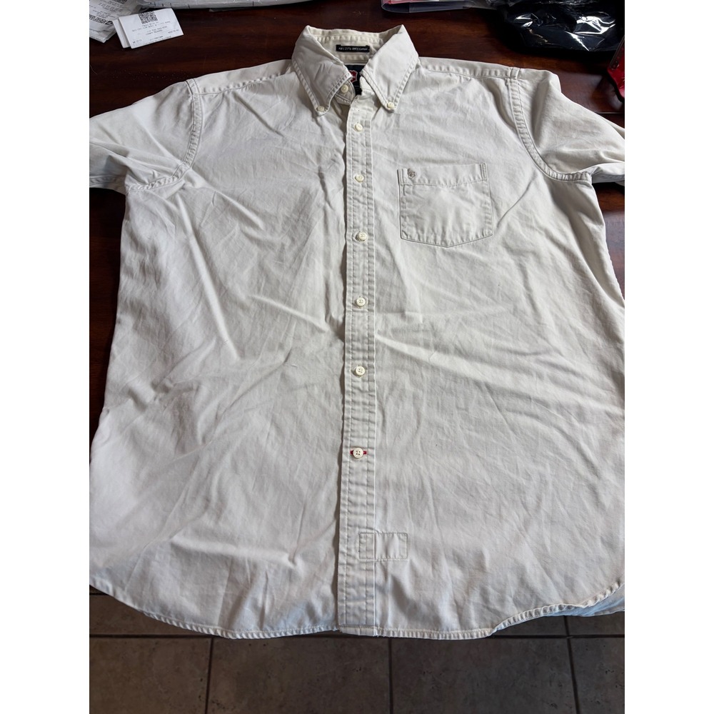 Victorinox Swiss Army Mens Beige Cotton Short Sleeve Button Down Shirt Size M